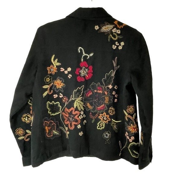 Laura Ashley Black Button Down Shirt/Shacket Embroidered/Stones/Sequin - Picture 12 of 12